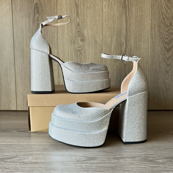 Steve Madden Charlize Platform Silver Rhinestone Chunky Heels Worn once - Picture 9 of 16